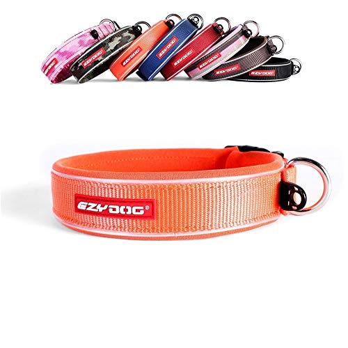 EzyDog Hundehalsband für Große, Mittelgroße, Mittlere & Kleine Hunde - Halsband Hund Neopren Gepolstert, Wasserfest, Reflektierend (XL, Orange) von EzyDog