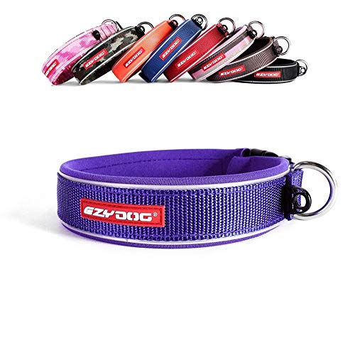 EzyDog Hundehalsband für Große, Mittelgroße, Mittlere & Kleine Hunde - Halsband Hund Neopren Gepolstert, Wasserfest, Reflektierend (XS, Violett) von EzyDog