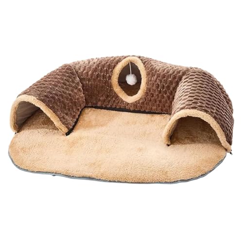 F Fityle 2 in 1 Katzen -Tunnel -Bett -Katzen -Teppich -Tunnel mit hängenden Bällen aus Versteckkatze Aktivität Center Katzentunnel Teppich für, Brown L von F Fityle