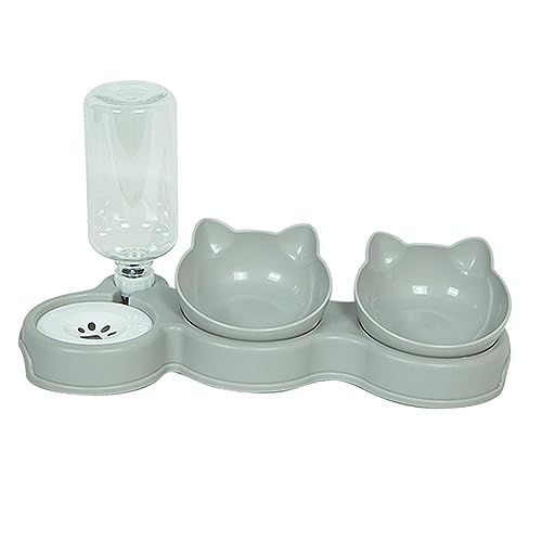 F Fityle 3 in 1 Katzennapf Set, Futternäpfe für Haustiere mit Automatischer Trinkflasche, Einfache Reinigung, Haustiernapf, GRAU von F Fityle