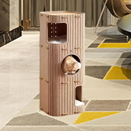 F Fityle 3-stöckige Katzenbetthöhle mit hängendem Ballspielzeug, Versteck, überdachtes Tunnel-Katzenhaus für mehrere Katzen, Katzen für drinnen und draußen, Kamel von F Fityle