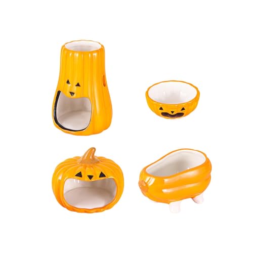 F Fityle 4 Stück Hamster-Keramik-Wasserschale, Hamsterhaus, Wasserflaschenhalter, Badewanne, kreative Kürbis-Kleintierhütten von F Fityle