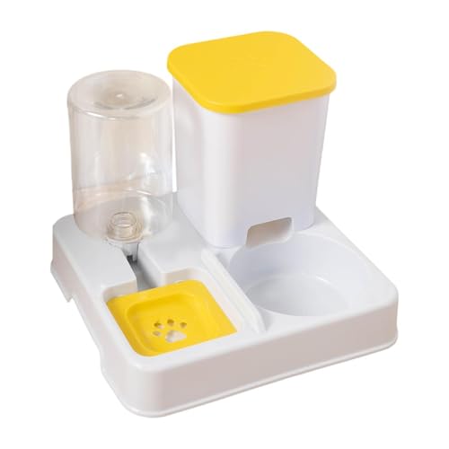F Fityle Automatische Hundekatze -Feeder 2 in 1 Feeder- und Wasserer -Futter- und Wasserversorgung tragbare abnehmbare trockene und nasse Trennung, Gelb Weiss von F Fityle