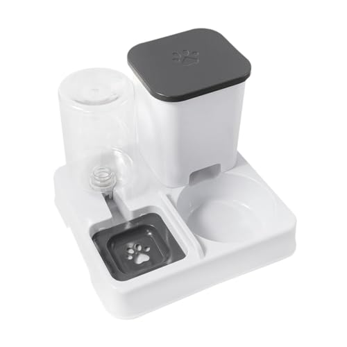 F Fityle Automatische Hundekatze -Feeder 2 in 1 Feeder- und Wasserer -Futter- und Wasserversorgung tragbare abnehmbare trockene und nasse Trennung, Grau Weiß von F Fityle