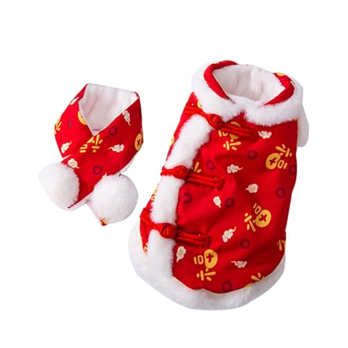 F Fityle Chinesisches Neujahrskostüm für Hunde, Wintermantel für Hunde mit Schal, weiche Hundebekleidung, Hunde-Tang-Kostüm für Welpen, Hunde, Katzen, Party, von F Fityle