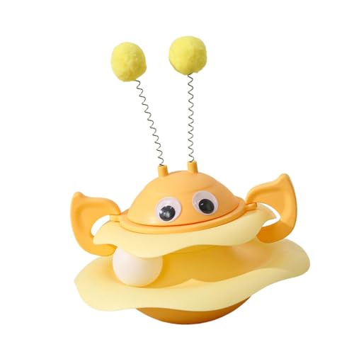 F Fityle Drehteller-Katzenspielzeug, Kätzchen-Übungsspielzeug, Spiel, mit Ball, Vergnügungstrainer, Wackelspinner, Teaser für Hauskatzen, Gelb von F Fityle