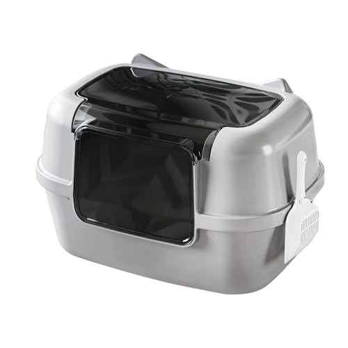 F Fityle Geschlossene Katzenratstrauder Katzentlattenschacher spritzsicherer Katze Toilette Töpfchen für Apartment Badezimmer Balkon Wohnzimmer Terrasse, Grau von F Fityle