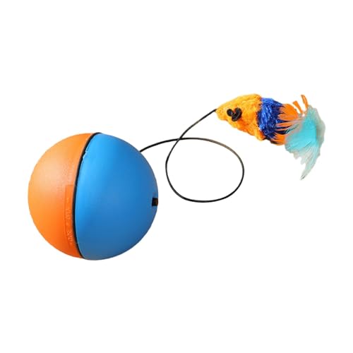 F Fityle Katzenbälle, Spielzeug für Hauskatzen, interaktives Spielen, Teaser-Spielzeug, Ball, Katzenspielzeug, Federspielzeug für Hauskatzen auf der Jagd, blau und orange von F Fityle