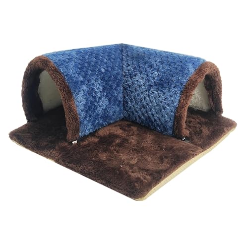 F Fityle Meerschweinchen-Versteck für Kleintiere, Tunnel, warm, atmungsaktiv, zum Schlafen und Spielen, 2-in-1-Bett und Tunnel, Haustiernest für, Blau von F Fityle