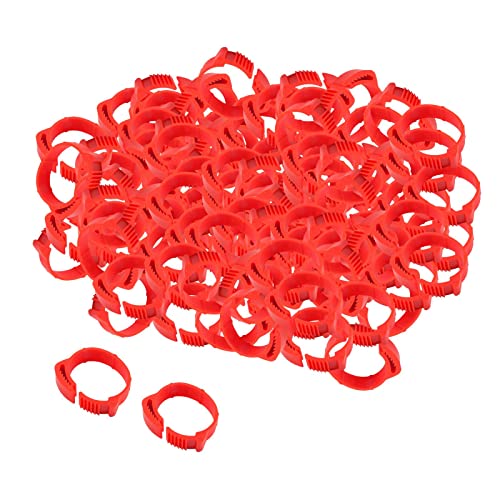 F Fityle Set von 100 verstellbaren Hühnerringen für Geflügel - Nummerierte Clips inklusive, Rot von F Fityle