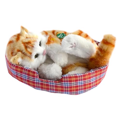 F Fityle Simulation schöne Katze Schlafkatzen Spielzeug schlafende Katzen auf Matte Geschenk vielseitig Mini Kätzchen in Pet Pad Decor Begleiter Katze, Körper Orange Katze von F Fityle