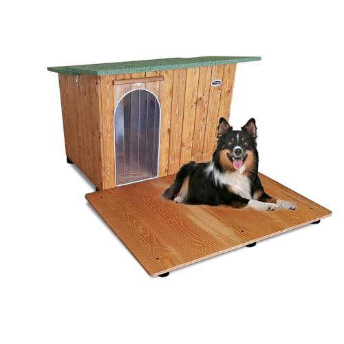 Hundehütten Hundehaus Hundehöhle mit Terrasse Aus Massiv Holz Echtholz Geshenk THERMOVORHANG Made in Italy Mod. Italy C - Setter 90x112xH62 von Original Legno