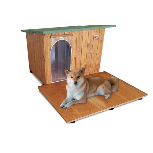 Hundehütten Hundehaus Hundehöhle mit Terrasse Aus Massiv Holz Echtholz Geshenk THERMOVORHANG Made in Italy Mod. Italy D - Deutscher Schäferhund 102x135xH78 von Original Legno