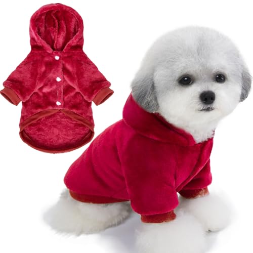 FabriCastle Hunde-Kapuzenpullover für kleine Hunde, Jungen und Mädchen, Hundekleidung, XS, Welpen-Sweatshirt, Haustier-Outfit, Katzenkleidung, superweich, warm, Schnappverschluss (Weinrot, M) von FABRICASTLE