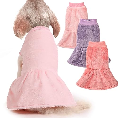 Hundekleid Pullover, 3er-Pack, Hundekleidung, Hundemantel, Hundejacke für kleine oder mittelgroße Hunde Mädchen, ultraweich und warm, Katzen-Haustier-Pullover (Rosa, Violett, Rosenrosa, X-Small) von FABRICASTLE