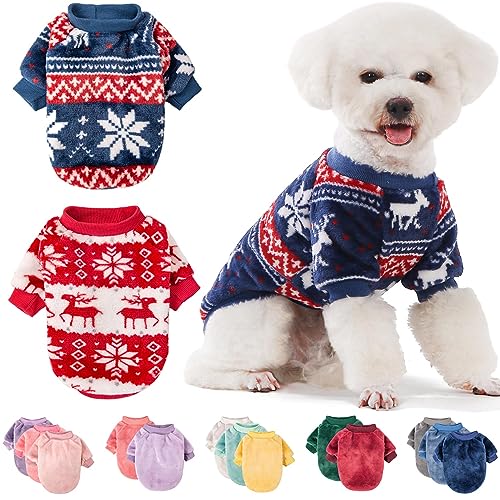 Hundepullover, 2/3 Stück, Hundekleidung, Hundemantel, Hundejacke für kleine mittelgroße Hunde Junge oder Mädchen, Ultra weiche und warme Katzen-Haustier-Pullover (Rot, Blau, X-Small) von FABRICASTLE