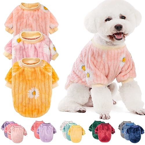 Hundepullover, 2/3 Stück, Hundekleidung, Hundemantel, Hundejacke für kleine oder mittelgroße Hunde Junge oder Mädchen, Ultra weiche und warme Katzen-Haustier-Pullover (Rosa, Violett, Gelb, X-Small) von FABRICASTLE