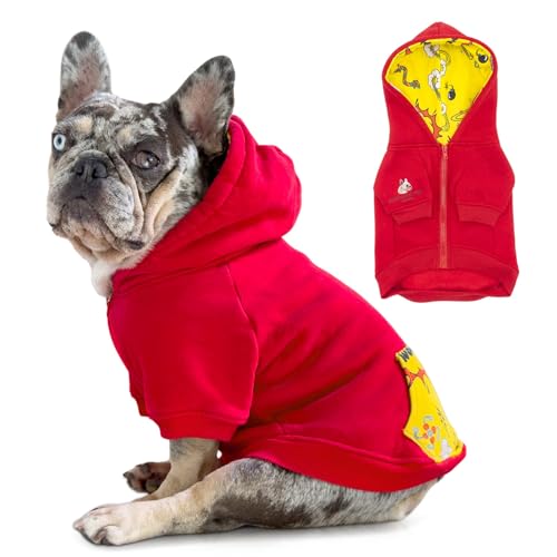 Fabulous Fido 100% Baumwolle Pullover Hund Hoodie Shih Tzu Kleidung Hypoallergener Pullover für kleine Hunde Kaltes Wetter Shirt Zip Up Jacken Welpen Zubehör Kostüm Kleidung (Rot) von FABULOUS FIDO