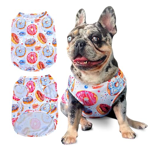 Fabulous Fido Pizza & Donut Edition Hunde-Shirt, atmungsaktives kühlendes Stoff-T-Shirt für Hunde und französische Bulldoggen, bequeme Haustierbekleidung für Frühlings- und Sommersaison, extra großes von FABULOUS FIDO