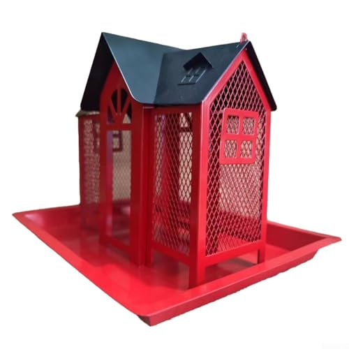 FACULX Vogelfutterstation aus Metall mit großem Fassungsvermögen, Hausform, hängende Vogelhaus, Gartendekoration, Outdoor-Futterstation kann an einem Baum aufgehängt werden (rot) von FACULX