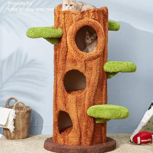 120 cm Kratzbaum aus natürlichem Massivholz, Moderne Katzenwohnung für Zimmerkätzchen, mehrstöckiger Katzenturm mit Katzenstange und Kratzblock für Familien mit Mehreren Katzen 120 cm Kratzbaum aus natürlichem Massivholz, Moderne Katzenwohnung für Zimmerkätzchen, mehrstöckiger Katzenturm mit Katzenstange und Kratzblock für Familien mit Mehreren Katzen von FAFAIR
