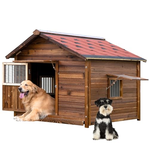 Hundehütte für große Hunde draußen mit Tür und verstellbarem Fenster, große Hundehütte im Freien wetterfest mit abnehmbarem Boden, extra großes Haustierhaus, 7XL Hundehütte für große Hunde draußen mit Tür und verstellbarem Fenster, große Hundehütte im Freien wetterfest mit abnehmbarem Boden, extra großes Haustierhaus, 7XL von FAFAIR