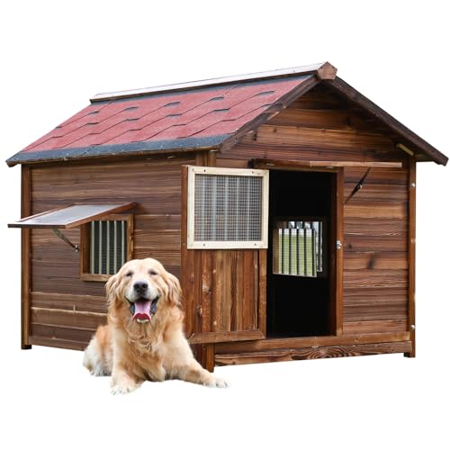Hundehütte im Freien, Hundehütte aus massivem Kiefernholz mit wasserdichtem Dach, warmes geräumiges Haustierhaus, Robustes Tierheim für große Rassen wetterfest, 4XL Hundehütte im Freien, Hundehütte aus massivem Kiefernholz mit wasserdichtem Dach, warmes geräumiges Haustierhaus, Robustes Tierheim für große Rassen wetterfest, 4XL von FAFAIR
