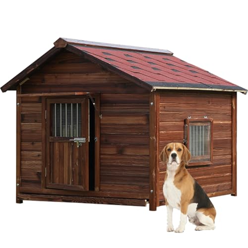 Hundehütte im Freien mit wasserdichtem Dach, Hundehütte aus massivem Kiefernholz, Haustierhaus mit erhöhtem Boden und Fenster für kleine Hunde, L Hundehütte im Freien mit wasserdichtem Dach, Hundehütte aus massivem Kiefernholz, Haustierhaus mit erhöhtem Boden und Fenster für kleine Hunde, L von FAFAIR