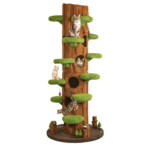 Luxus-Katzenbaum, All-in-One-Katzenturm mit Sitzstange, Kratzbrett, modernes Katzenhaus-Möbel, 229 cm von FAFAIR