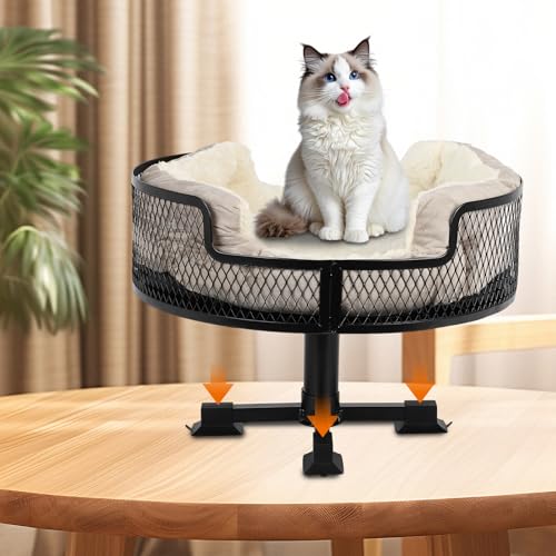 FAHKNS Katzen-Schreibtischbett, Metallnetz-Design, erhöhtes Katzenbett mit saugfähigen Gummifüßen zum Schutz des Schreibtischs, Haustier-Schreibtischbett mit 20,4 kg Tragkraft von FAHKNS