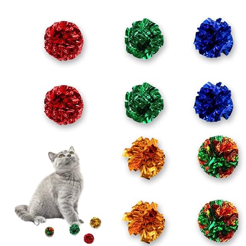 FAINCA 10 Stücke Katzenspielzeug, Mylar Kugeln, Mylar Crinkle Ball, Spielbälle, Tonpapier für Katze Kätzchen Interaktiv Klang Ring Papier Spielen Bälle Lustige Pet Cat Produkte von FAINCA