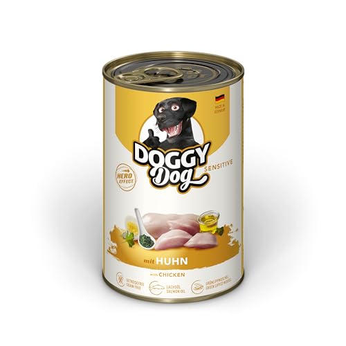 DOGGY Dog Paté Huhn Sensitive, 6 x 400 g, Nassfutter für Hunde, getreidefreies Hundefutter mit Lachsöl und Grünlippmuschel, besonders gut verträgliches Alleinfuttermittel, Made in Germany von FALKE