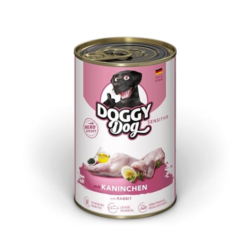 DOGGY Dog Paté Kaninchen Sensitive, 6 x 400 g, Nassfutter für Hunde, getreidefreies Hundefutter mit Lachsöl und Grünlippmuschel, besonders gut verträgliches Alleinfuttermittel, Made in Germany von DOGGY Dog