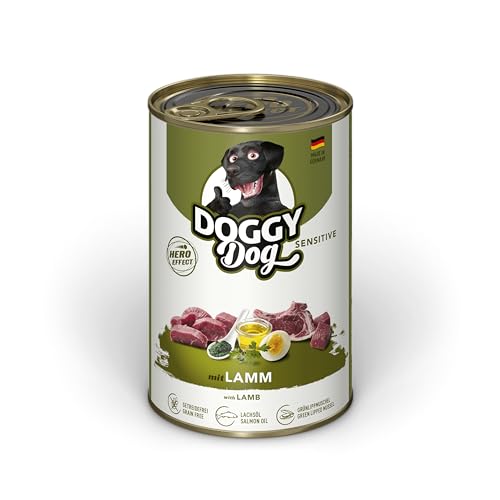 DOGGY Dog Paté Lamm Sensitive, 6 x 400 g, Nassfutter für Hunde, getreidefreies Hundefutter mit Lachsöl und Grünlippmuschel, besonders gut verträgliches Alleinfuttermittel, Made in Germany von DOGGY Dog