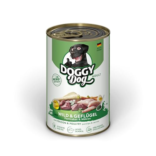 DOGGY Dog Paté Wild & Geflügel, 6 x 400 g, Nassfutter für Hunde, getreidefreies Hundefutter mit Lachsöl und Grünlippmuschel, Alleinfuttermittel mit Pastinake und Möhre, Made in Germany von Soul Pet