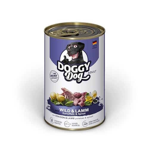 DOGGY Dog Paté Wild & Lamm, 6 x 400 g, Nassfutter für Hunde, getreidefreies Hundefutter mit Lachsöl und Grünlippmuschel, Alleinfuttermittel mit Spinat und Kartoffeln, Made in Germany von DOGGY Dog