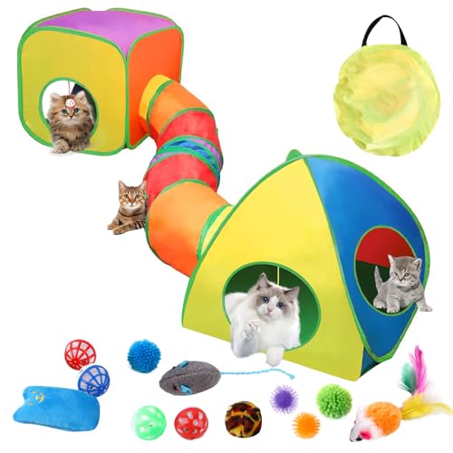 FALUCKYY 13 Stück 3-in-1-Katzentunnel, Regenbogen-Katzentunnel für Indoor-Katzen, Kaninchentunnel mit 12 Katzenspielzeugen, faltbarer Katzenspiel-Tunnel, Würfelzelt, Kätzchen-Spielzeug, FALUCKYY 13 Stück 3-in-1-Katzentunnel, Regenbogen-Katzentunnel für Indoor-Katzen, Kaninchentunnel mit 12 Katzenspielzeugen, faltbarer Katzenspiel-Tunnel, Würfelzelt, Kätzchen-Spielzeug, von FALUCKYY