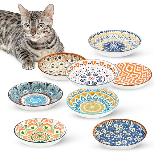 FALUCKYY Keramik-Futternapf für Katzen, flach, Boho-Stil, bunte Katzenschüssel, Mikrowellen- und spülmaschinenfest, 8-teilig FALUCKYY Keramik-Futternapf für Katzen, flach, Boho-Stil, bunte Katzenschüssel, Mikrowellen- und spülmaschinenfest, 8-teilig von FALUCKYY