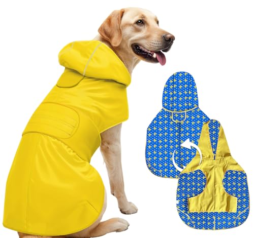 Wendbarer Hunde-Regenmantel, Haustier-Regenjacke mit Loch für die Leine, Hundeponcho mit Kapuze, undurchlässiger Para-Perros-Haustier-Regenmantel, Welpenregenmantel, Größe M Wendbarer Hunde-Regenmantel, Haustier-Regenjacke mit Loch für die Leine, Hundeponcho mit Kapuze, undurchlässiger Para-Perros-Haustier-Regenmantel, Welpenregenmantel, Größe M von FALUCKYY