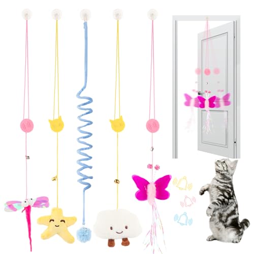 5 Stück Katzenspielzeug Selbstbeschäftigung Hängende Türrahmen, Katzenspielzeug Interaktiv Mit Glocke, Einziehbar Interaktives Katzenspielzeug Hängende Cat Toys Für Katzenauslauf Und Gegen Langeweile. von FAMCUCHE