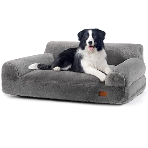 FAMIDGE Hundesofa, Katzen-Couch für Indoor-Katzen, beruhigende kleine Hundesofa für mittelgroße Katzen und Hunde bis zu 22,7 kg (XL, Hellgrau) von FAMIDGE