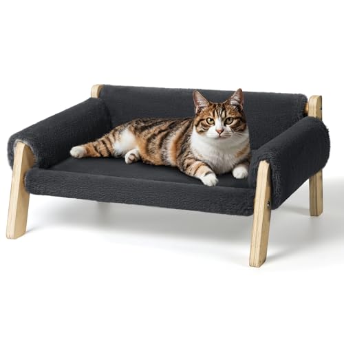 FAMIDGE Katzen-Hängematte, Katzen-Couch für Hauskatzen, erhöhtes Katzensofa aus Holz, flauschiges Katzenbett mit abnehmbarem Matratzenbezug, ideales waschbares Katzen-Couchbett für Kätzchen und kleine FAMIDGE Katzen-Hängematte, Katzen-Couch für Hauskatzen, erhöhtes Katzensofa aus Holz, flauschiges Katzenbett mit abnehmbarem Matratzenbezug, ideales waschbares Katzen-Couchbett für Kätzchen und kleine von FAMIDGE