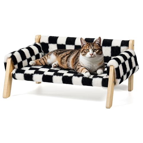FAMIDGE Katzen-Hängematte, Katzen-Couch für Indoor-Katzen, erhöhtes Katzensofa aus Holz, flauschiges Katzenbett mit abnehmbarem Matratzenbezug, ideales waschbares Katzen-Couchbett für Kätzchen und FAMIDGE Katzen-Hängematte, Katzen-Couch für Indoor-Katzen, erhöhtes Katzensofa aus Holz, flauschiges Katzenbett mit abnehmbarem Matratzenbezug, ideales waschbares Katzen-Couchbett für Kätzchen und von FAMIDGE