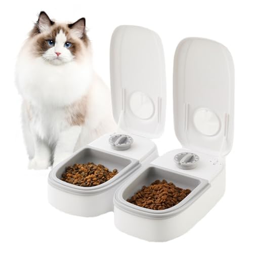 Automatischer Katzenfutterspender für 2 Mahlzeiten, 48 Stunden zeitgesteuerter Futterspender, Trocken- und Nassfutterspender, für Katze/Hund (zeitgesteuerte und Portionskontrolle) von FAMKIT