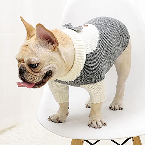 FAMKIT Haustier-Hunde-Outfit, Strickwaren, Pullover, Fleece-Mantel, weich, dick, warm, Welpe, Hemd mit Fliege für kleine Hunde (Gry, M) von FAMKIT