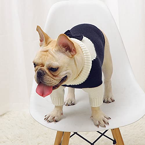 FAMKIT Haustier-Hunde-Outfit, Strickwaren, Pullover, Fleece-Mantel, weich, dick, warm, Welpe, Hemd mit Fliege für kleine Hunde (saphirblau, XL) von FAMKIT