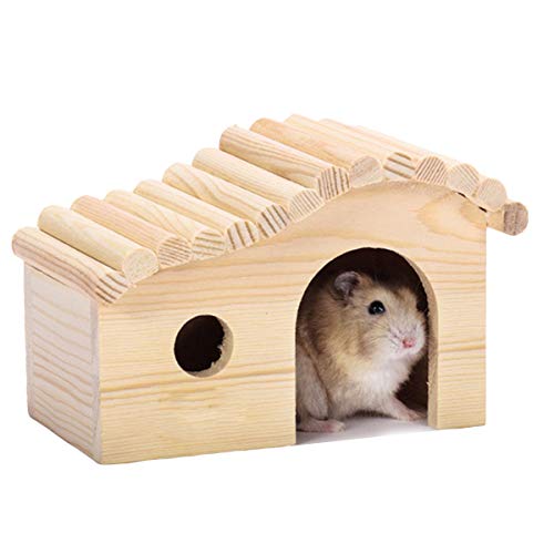 FAMKIT Holzhütte mit Fenstern – abnehmbares und großes Holzhaus – Holzhaus, handgefertigt, Kleintierversteck für Chinchilla, Ratten, Maus, Rennmäuse, Käfig Spielhütte von FAMKIT