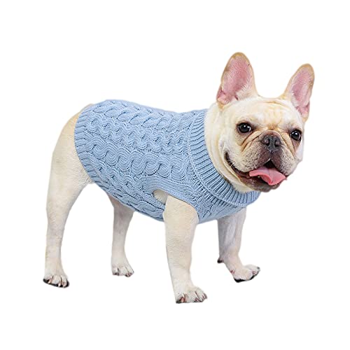 FAMKIT Hundepullover mit Streifenmuster, für den Winter, warm, gestrickt, weiche Baumwolle, für kleine, mittelgroße und große Hunde (S, himmelblau, neue Version) von FAMKIT