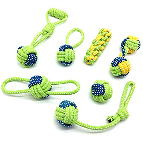 FAMKIT Hundespielzeug Seilspielzeug Set, Welpenkauspielzeug Interaktiv - Set mit 7 Seilen - für große, kleine zahnende Haustiere - 100% Baumwolle für natürliche Zahnseide mit Ball, robustes Zahnenseil von FAMKIT