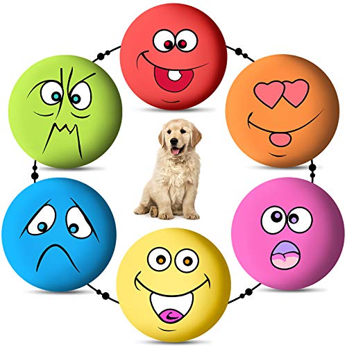FAMKIT Quietschspielzeug für Hunde, mit Smiley-Gesicht, aus weichem Latex, zum Kauen, ungiftig, Kauspielzeug mit Quietschelement, interaktives Apportieren, 6 Stück von FAMKIT